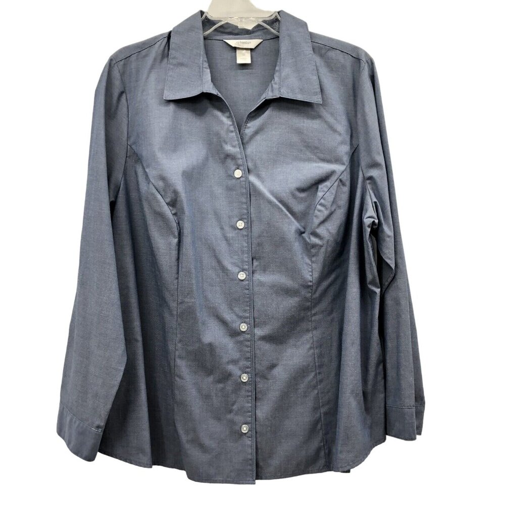 CJ Banks Blouse Womens 1X Used Blue V-Neck Button Front